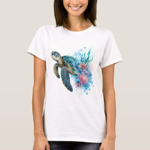 Watercolor Sea Turtle PNG Ocean Coastal Design T-Shirt