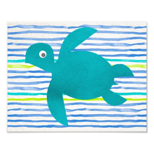 Watercolor Sea Turtle Shibori Stripe Photo Print (Front)
