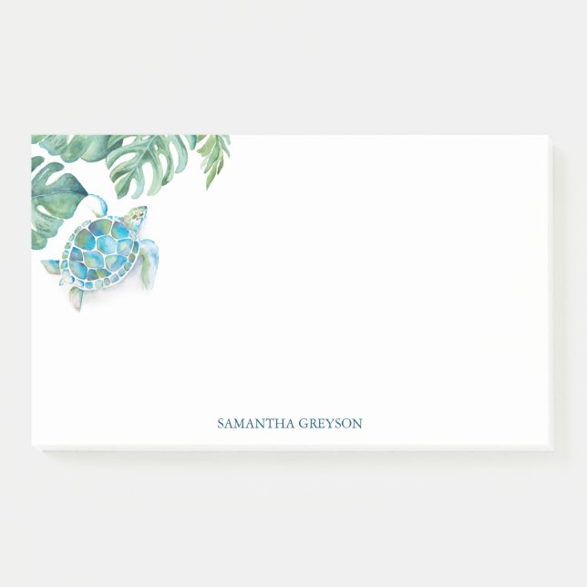 Watercolor Sea Turtle Tropical Greenery Post-it Notes (Front)