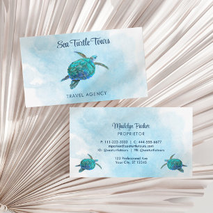 Watercolor Sea Turtle Tropical Teal Aqua Blue Business Card
