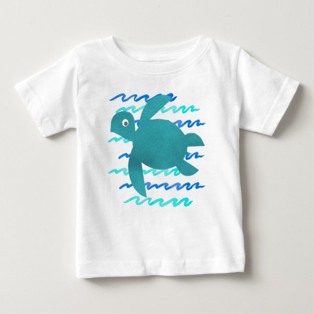 Watercolor Sea Turtle Waves Baby T-Shirt (Front)