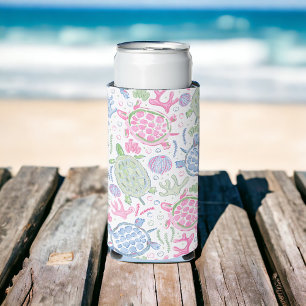 Watercolor Sea Turtles Coastal Ocean Seltzer Can Cooler