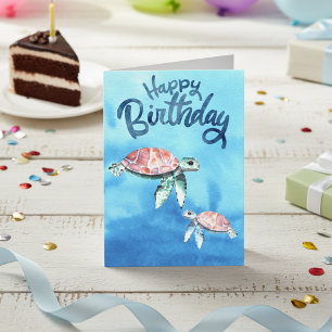 Watercolor Sea Turtles Happy Birthday Card