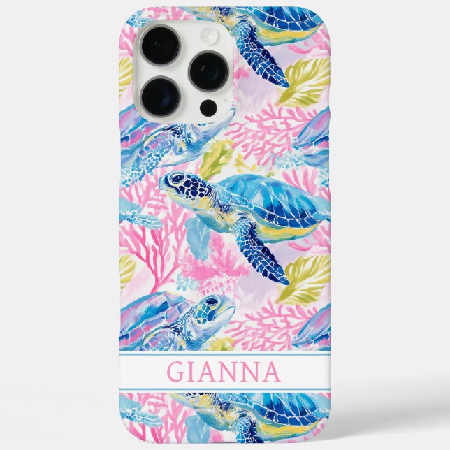 Watercolor Sea Turtles Monogrammed Case-Mate iPhone Case (Back)