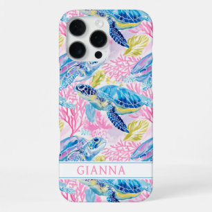 Watercolor Sea Turtles Monogrammed iPhone 16 Pro Max Case