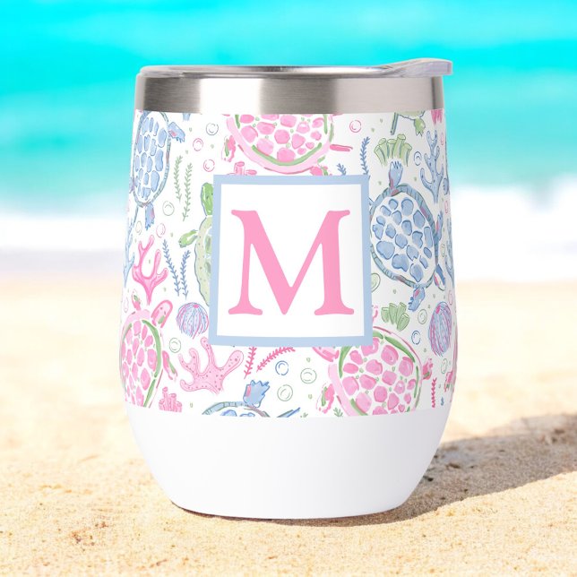 Watercolor Sea Turtles Ocean Beach Monogram (Creator Uploaded)
