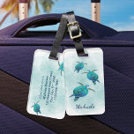 Watercolor Sea Turtles Ocean Luggage Tag<br><div class="desc">This coastal themed luggage tag features 3 watercolor turtles swimming on a splash of ocean wave.</div>