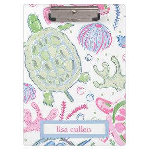 Watercolor Sea Turtles Ocean Name Clipboard