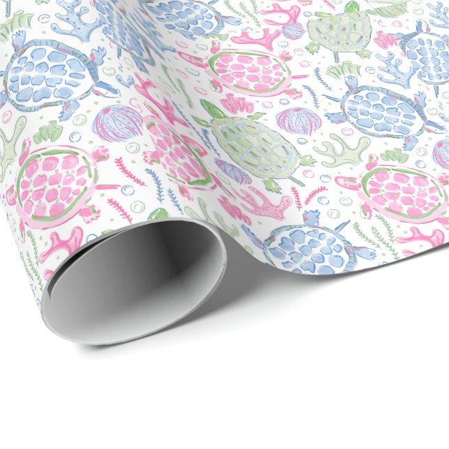 Watercolor Sea Turtles Ocean Wrapping Paper (Roll Corner)