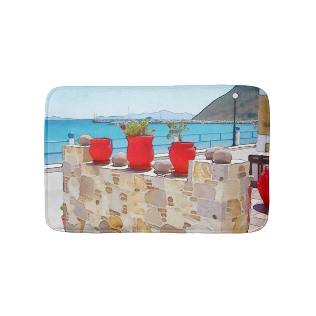 Watercolor sea view bath mat (Front)