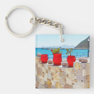 Watercolor sea view key ring