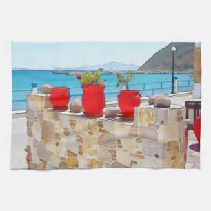 Watercolor sea view tea towel