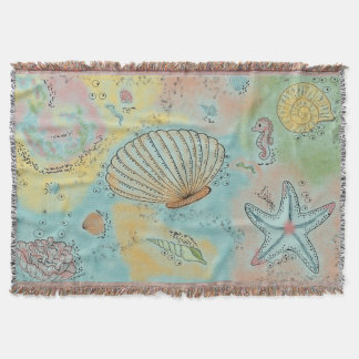 Watercolor Sea World Doodle Throw Blanket