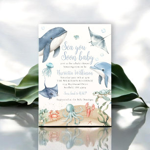 Watercolor Sea You Soon Baby shower Invitation