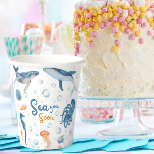 watercolor Sea You Soon Coastal Baby Shower Paper Cups