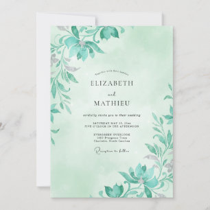Watercolor Seafoam Painted Leaf Wedding Invitation