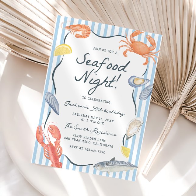 Watercolor Seafood Night Birthday Party Invitation (Creator Uploaded)