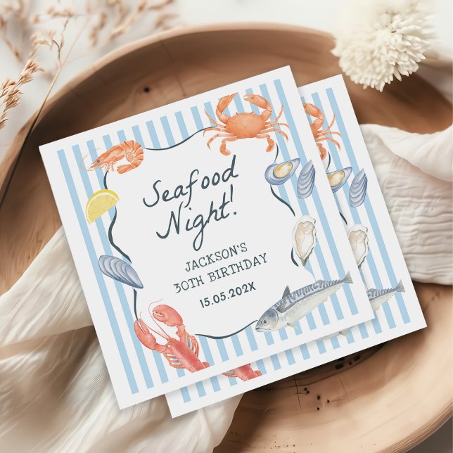 Watercolor Seafood Night Birthday Party  Napkin (Creator Uploaded)
