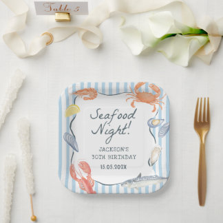 Watercolor Seafood Night Birthday Party Paper Plate