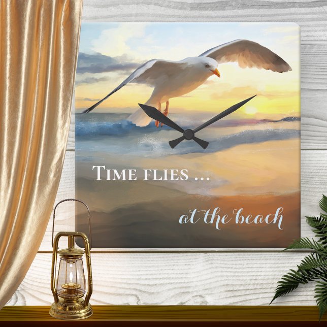 Watercolor Seagull Beach Sunset Wall Clock (Creator Uploaded)