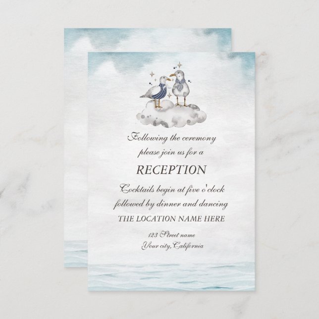 Watercolor Seagulls Beach Reception  Invitation (Front/Back)