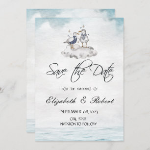 Watercolor Seagulls Beach Save The Date