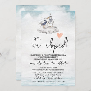 Watercolor Seagulls Beach Wedding Elopement Invitation
