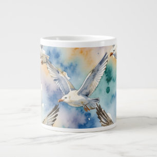 Watercolor Seagulls Seamless Pattern Coastal Home  Large Coffee Mug