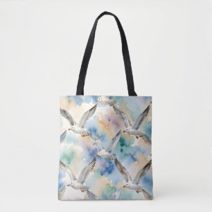 Watercolor Seagulls Seamless Pattern Coastal Home Tote Bag