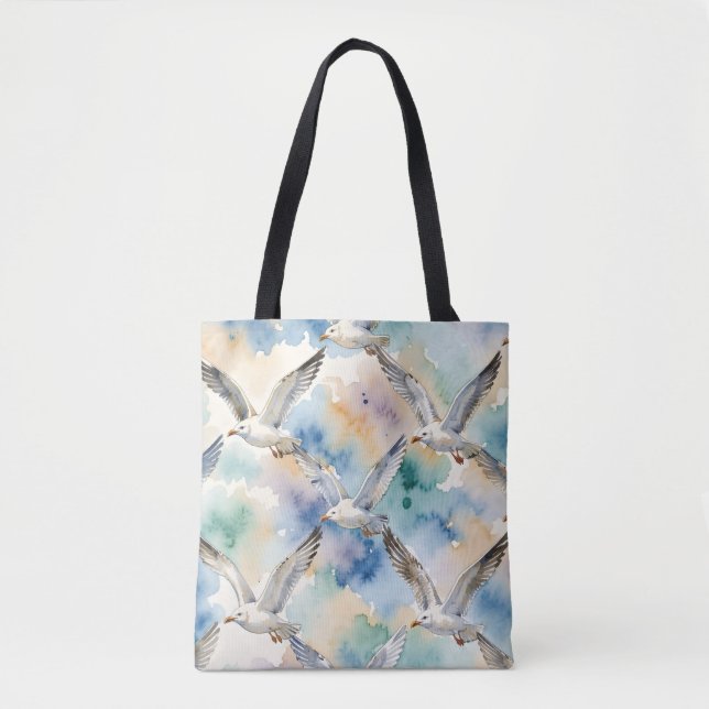 Watercolor Seagulls Seamless Pattern Coastal Home  Tote Bag (Front)