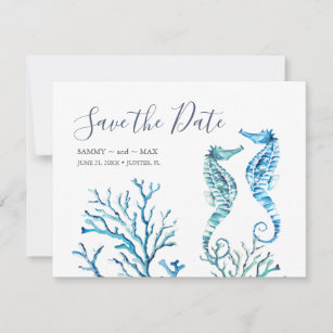 Watercolor Seahorse and Coral Save the Date