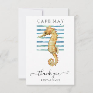 WATERCOLOR SEAHORSE, BEACH TOWN, CAPE MAY  THANK YOU CARD