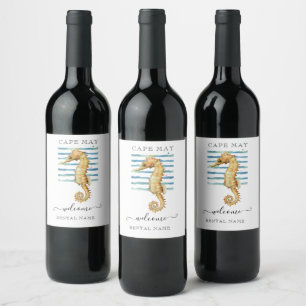 WATERCOLOR SEAHORSE, BEACH TOWN, CAPE MAY WELCOME WINE LABEL