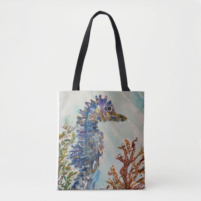 Watercolor Seahorse Double-sided Tote (Front)