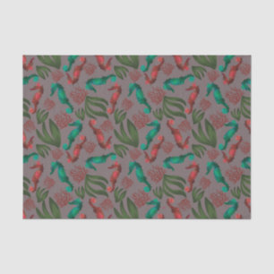 Watercolor Seahorse Grey Nautical Pattern Tissue Paper