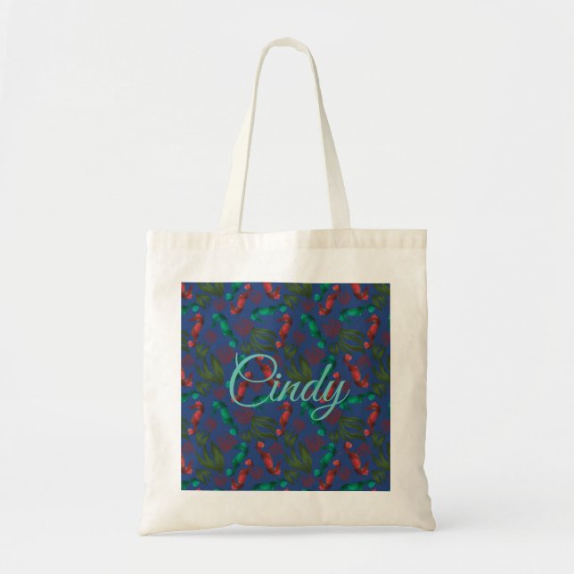 Watercolor Seahorse Indigo Nautical Personalised Tote Bag (Front)