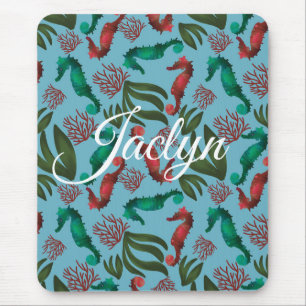 Watercolor Seahorse Nautical Personalised Mouse Pad