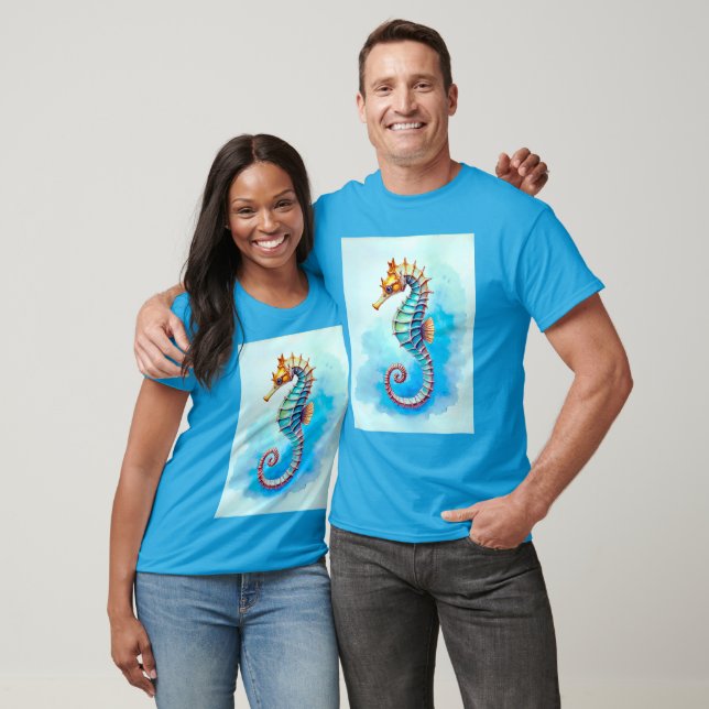 Watercolor Seahorse on Turquoise  T-Shirt (Unisex)