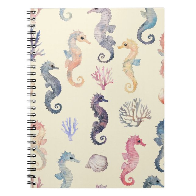 Watercolor Seahorse Pattern Coastal Nursery Ocean  Notebook (Front)