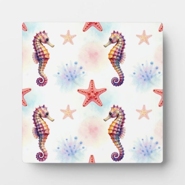 Watercolor Seahorse Starfish Pattern Plaque (Front)