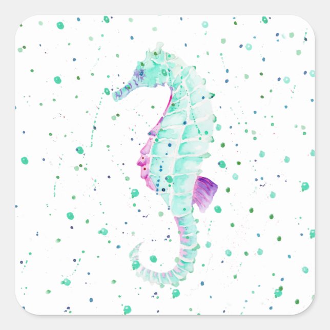 Watercolor Seahorse Sticker (Front)