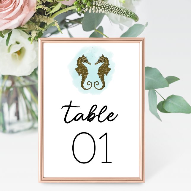 Watercolor Seahorse Wedding Table Number (Creator Uploaded)