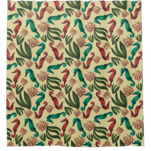 Watercolor Seahorse Yellow Nautical Pattern  Shower Curtain