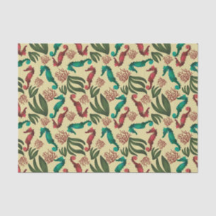 Watercolor Seahorse Yellow Nautical Pattern Tissue Paper