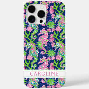 Watercolor Seahorses Monogrammed iPhone 16 Pro Max Case