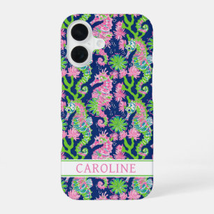 Watercolor Seahorses Monogrammed iPhone 16 Case