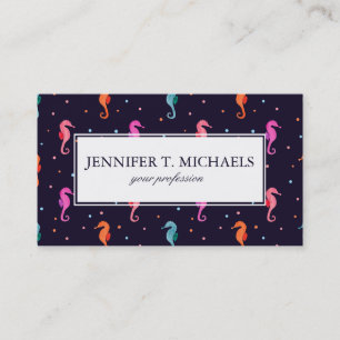 Watercolor Seahorses on Navy Blue Pattern Business Card