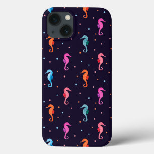 Watercolor Seahorses on Navy Blue Pattern iPhone 13 Case