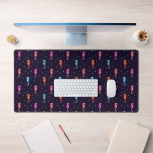 Watercolor Seahorses on Navy Blue Pattern Desk Mat