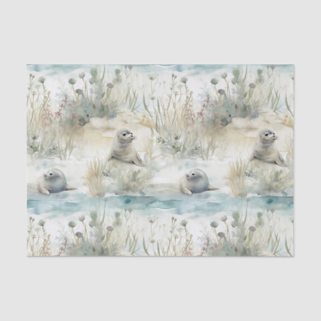 Watercolor Seals Coastal Tissue Paper (Front)